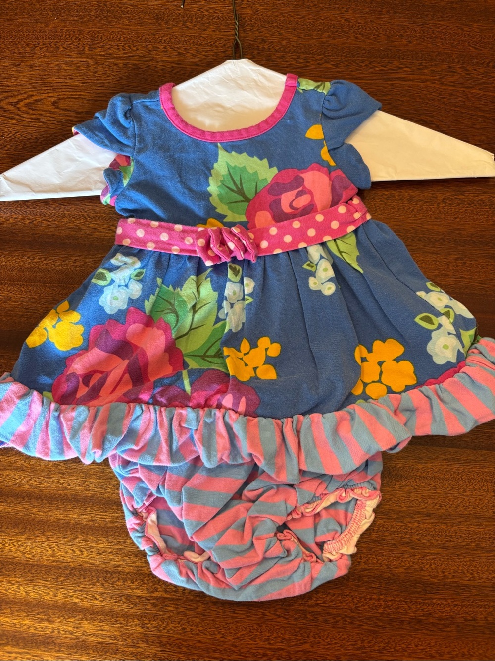 Matilda Jane Blue Floral Diaper Cover Set with Floral Pink Accents